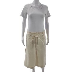 Odeeh Womens Cotton Belt Midi A-Line Skirt Cream Size 38